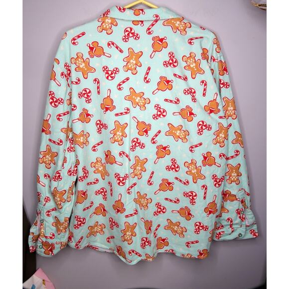 Mickey Disney Parks Christmas Flannel Pajama Top Sweet Treats XL Organic Cotton - Picture 3 of 14
